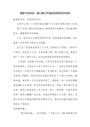 凝心聚力齐奋进风雨同舟共成长+发言稿-国旗下演讲.docx