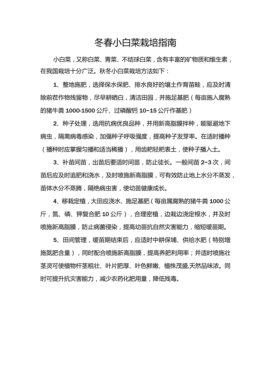 冬春小白菜栽培指南.docx_第1页