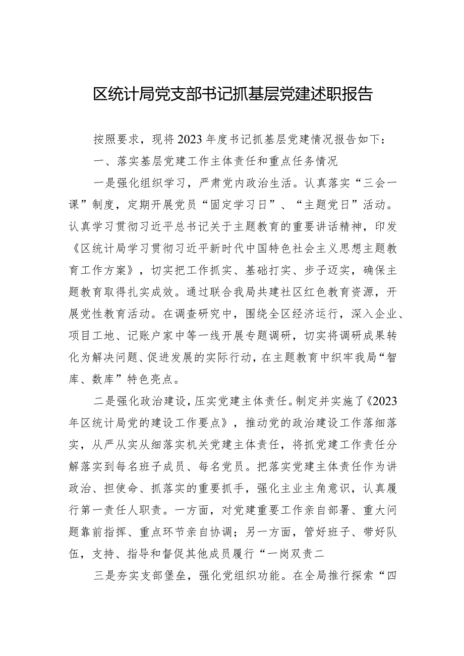 2024年区统计局党支部书记抓基层党建述职报告.docx_第1页