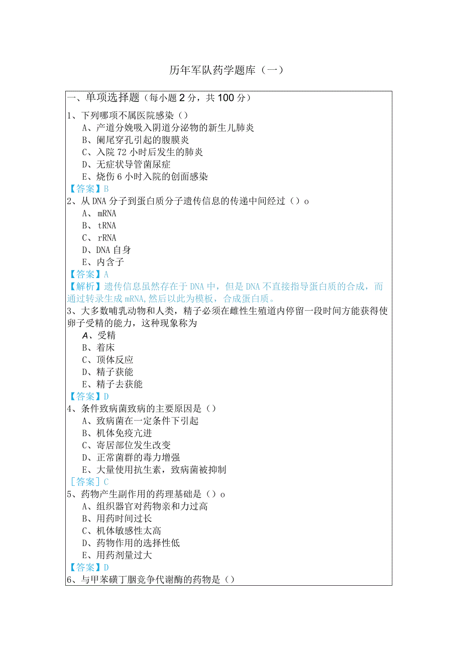 历年军队药学题库含答案解析.docx_第1页