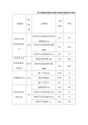 地下病害体风险评估单元风险可能性评价指标.docx