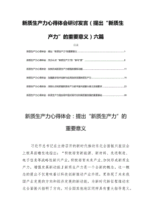 新质生产力心得体会研讨发言(提出“新质生产力”的重要意义)六篇.docx