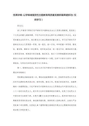 党课讲稿：以学铸魂强党性主题教育高质量发展新篇章建新功.docx