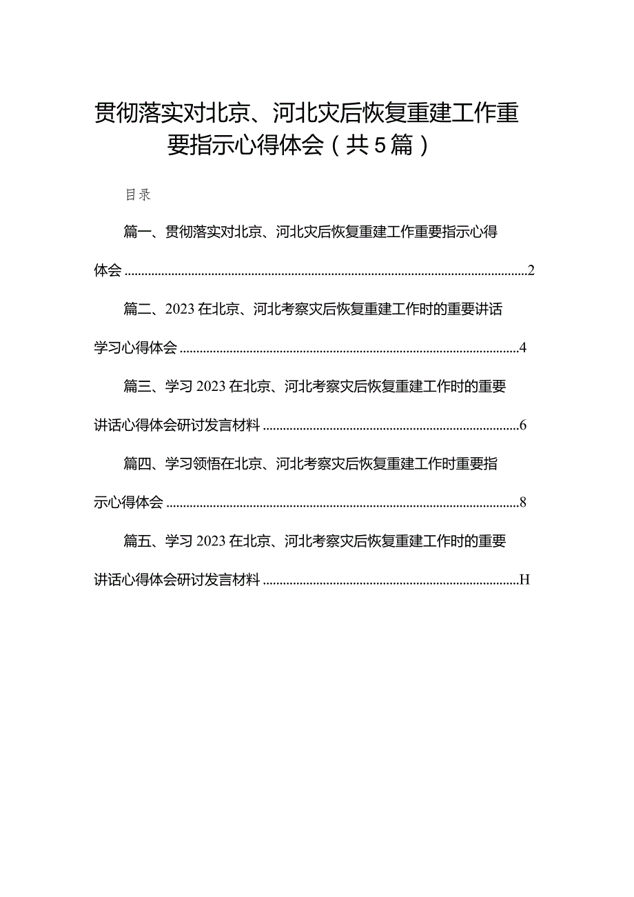 2024贯彻落实对北京、河北灾后恢复重建工作重要指示心得体会5篇供参考.docx_第1页