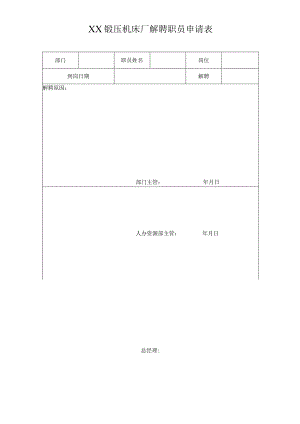 XX锻压机床厂解聘职员申请表（2024年）.docx