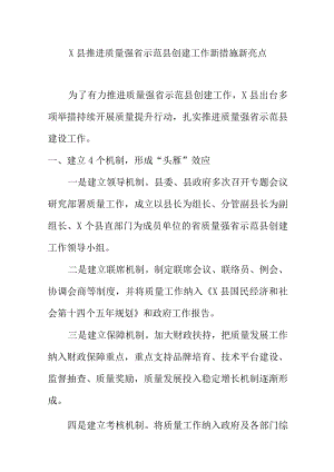 X县推进质量强省示范县创建工作新措施新亮点.docx