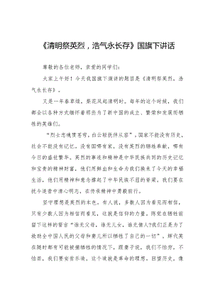 《清明祭英烈浩气永长存》等清明节国旗下讲话系列范文八篇.docx