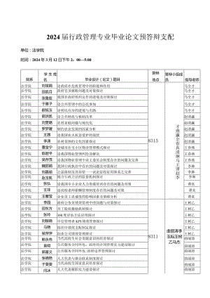 2024届行政管理专业毕业论文预答辩安排.docx