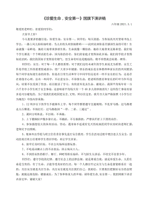 国旗下讲话稿《珍爱生命_安全第一》.docx