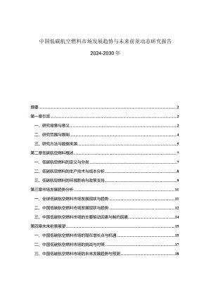 中国低碳航空燃料市场发展趋势与未来前景动态研究报告2024-2030年.docx