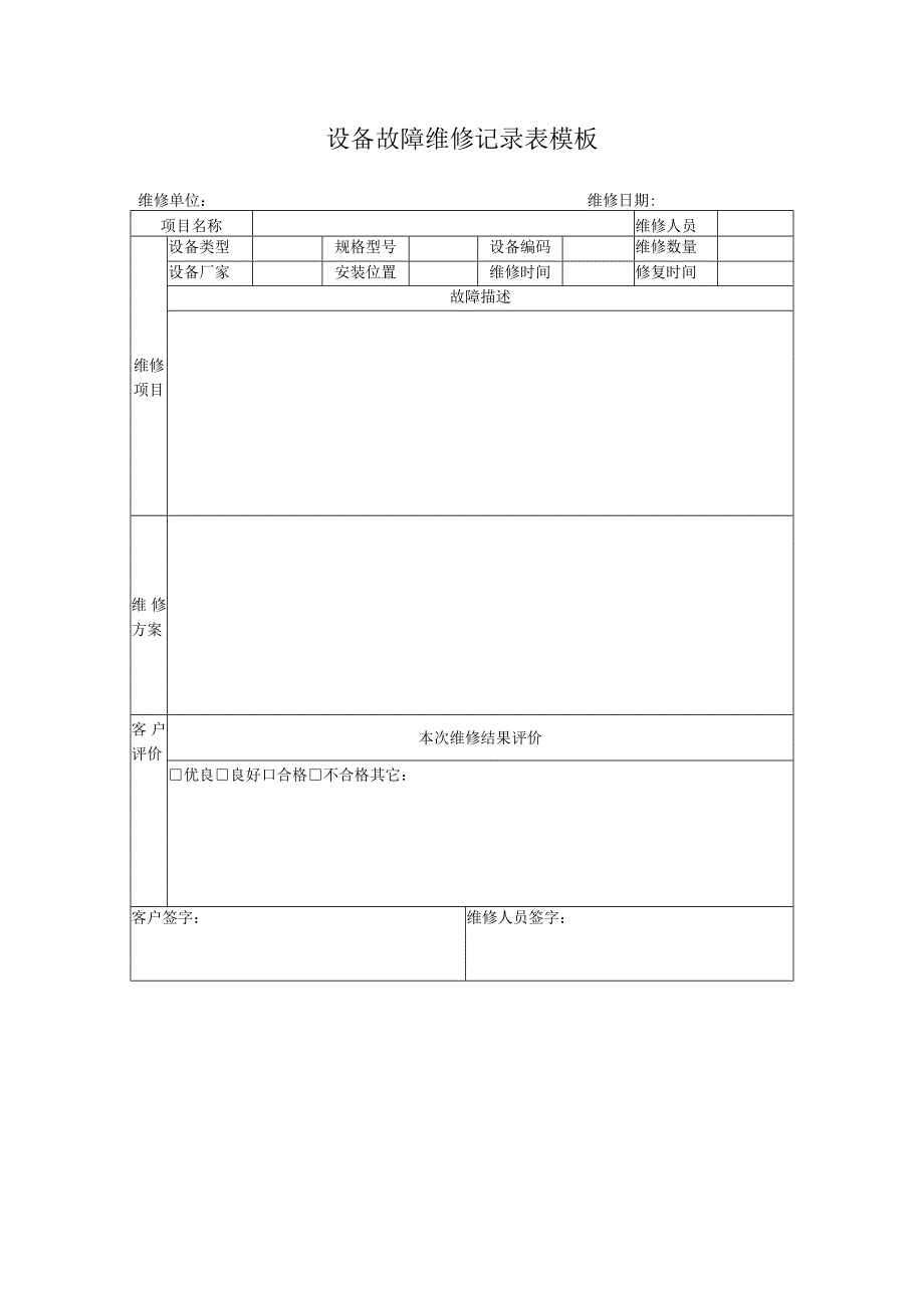 设备故障维修记录表模板.docx_第1页