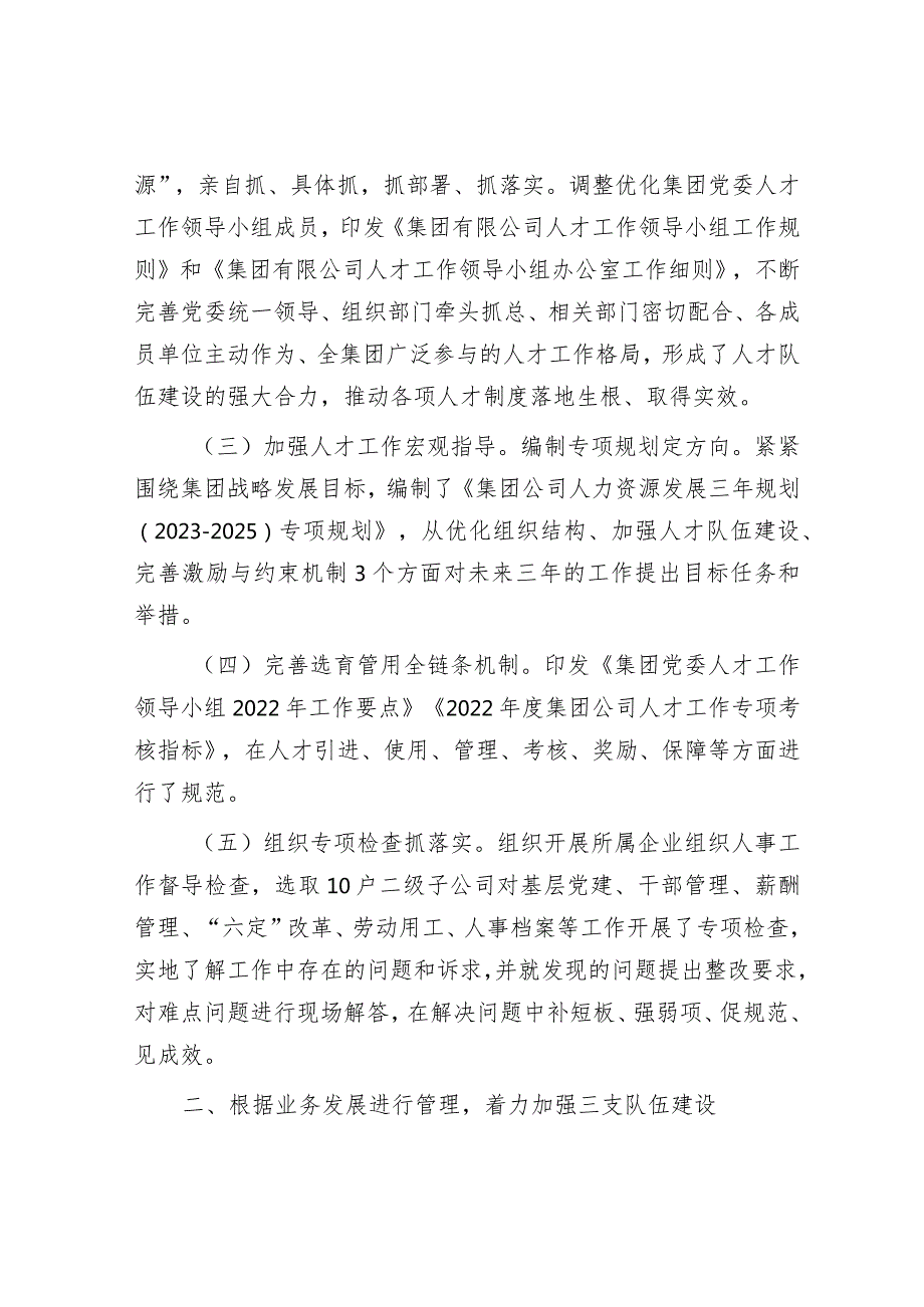 国有企业关于2023年度人才队伍建设工作情况汇报&镇2023年人才工作述职报告.docx_第2页