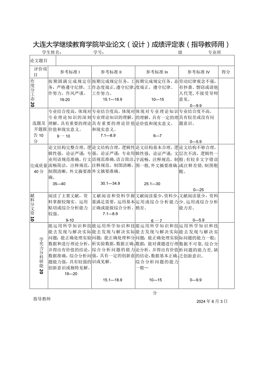 大连大学继续教育学院本科答辩表.docx_第1页