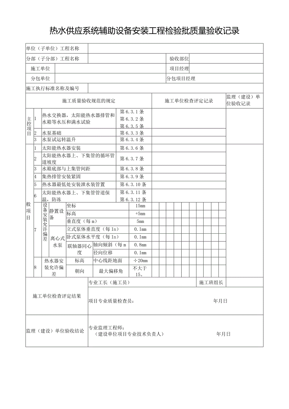 热水供应系统辅助设备安装工程检验批质量验收记录.docx_第1页