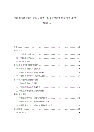 中国供应链管理行业运营模式分析及未来前景展望报告2023-2030年.docx