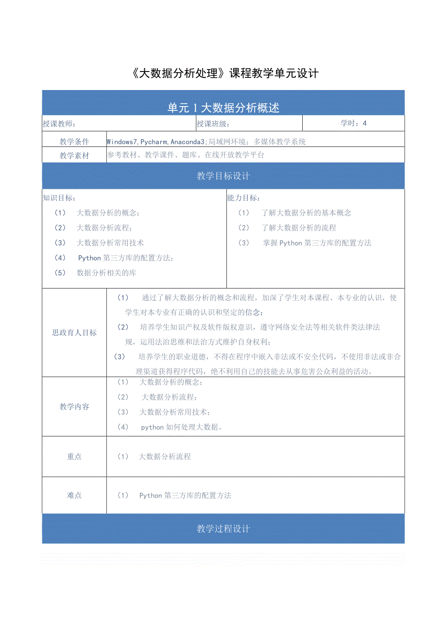 《大数据分析处理》教案全套-单元设计郭永洪单元1--9-大数据分析概述---使用统计图表展示数据.docx_第1页