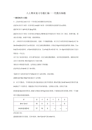 八上期末复习专题汇编——代数压轴题.docx