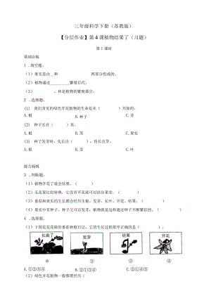 三年级科学下册（苏教版）1-4植物结果了同步练习（含答案）.docx