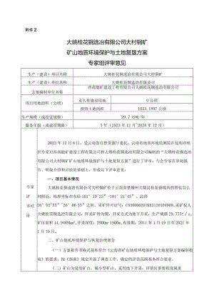 大姚桂花铜选冶有限公司大村铜矿矿山地质环境保护与土地复垦方案评审专家组意见.docx