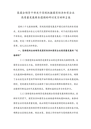 某国企领导干部关于深刻把握国有经济和有企业高质量发展根本遵循的研讨发言材料2篇.docx