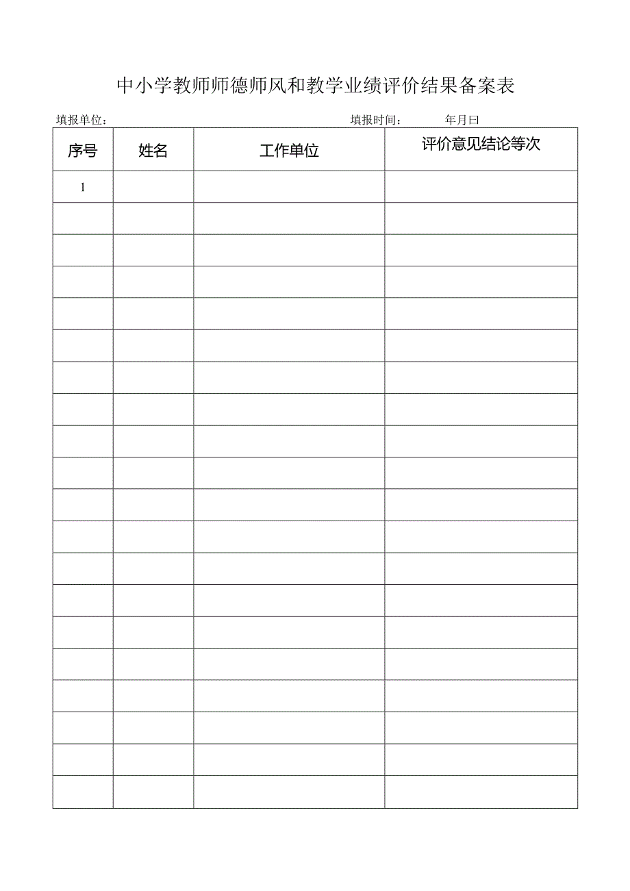 中小学教师师德师风和教学业绩评价结果备案表.docx_第1页