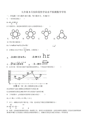 广西柳州市第十五中学2023-2024学年下学期九年级3月月考题(无答案).docx