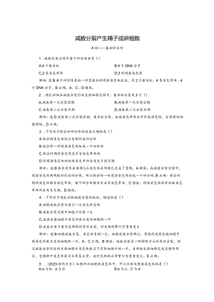 2023-2024学年苏教版必修二减数分裂产生精子或卵细胞作业.docx