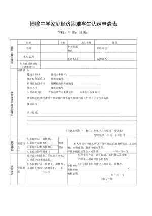 博喻中学家庭经济困难学生认定申请表.docx