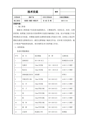 万达商业区模板施工技术交底.doc