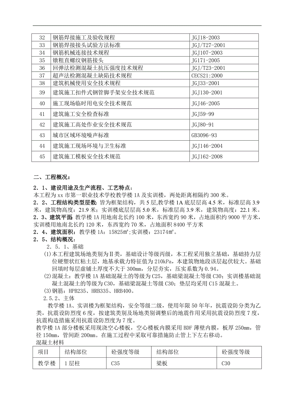 xxx市第一职业技术学校教学楼1A及实训楼工程施工组织设计.doc_第2页