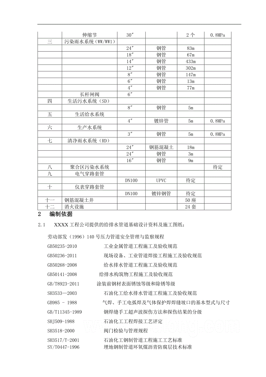 某20万吨#聚丙烯装置项目给排水管道施工方案.doc_第3页