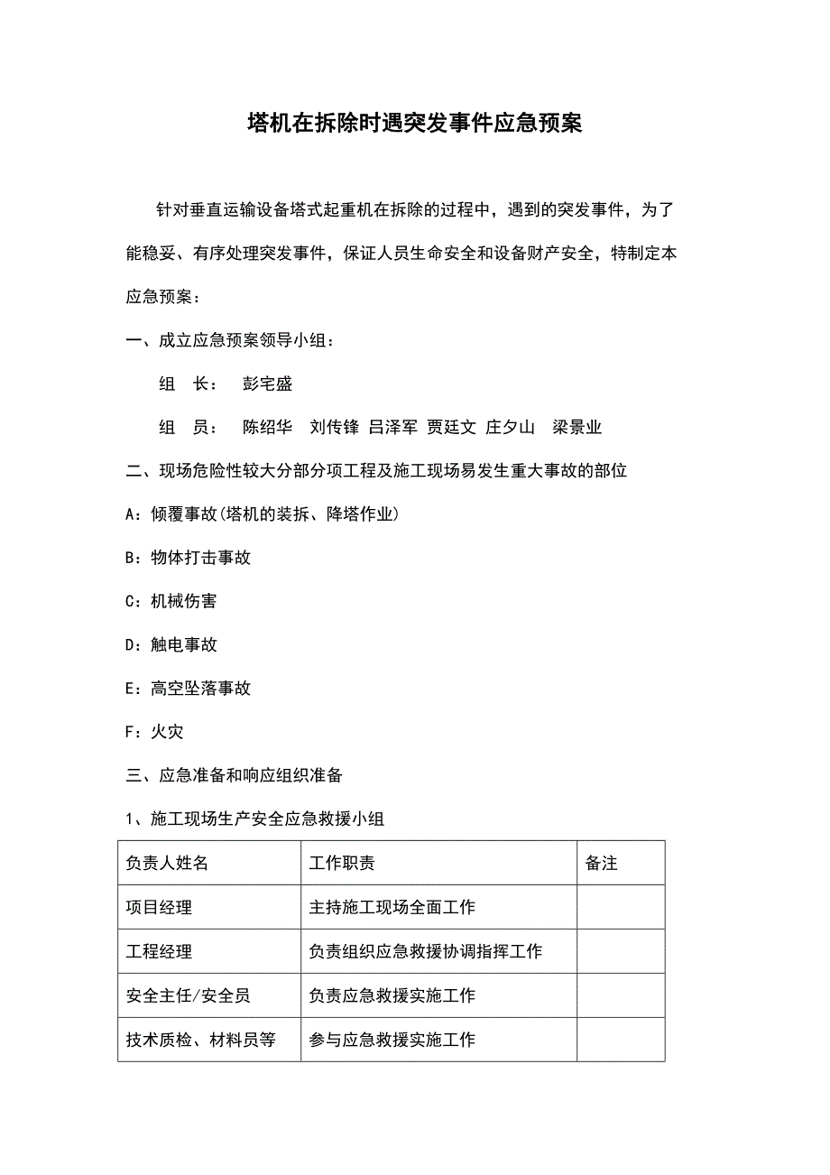 某建筑工程塔式起重机拆除施工突发事件应急预案.doc_第1页