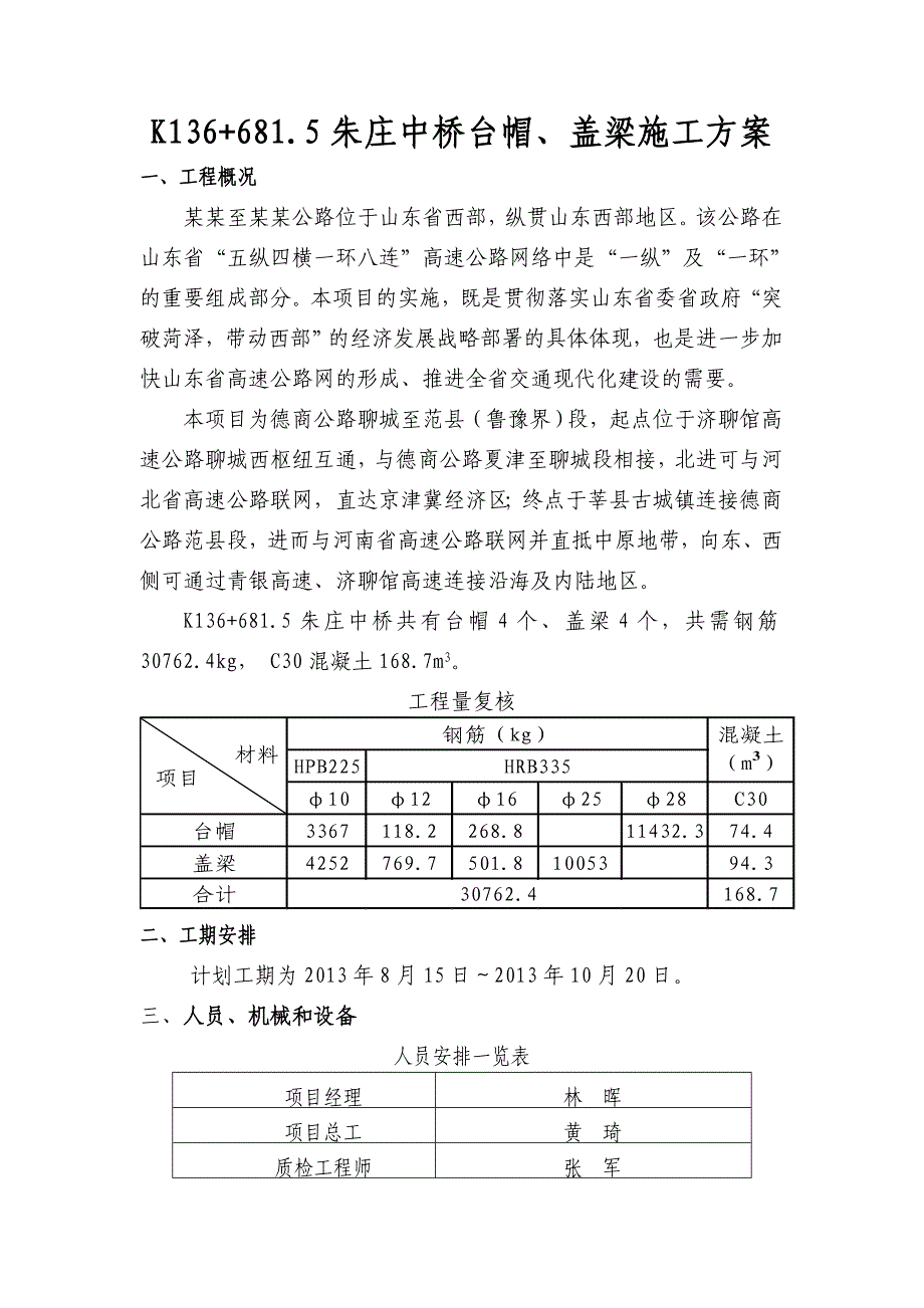 山东某高速公路合同段中桥台帽及盖梁施工方案.doc_第1页