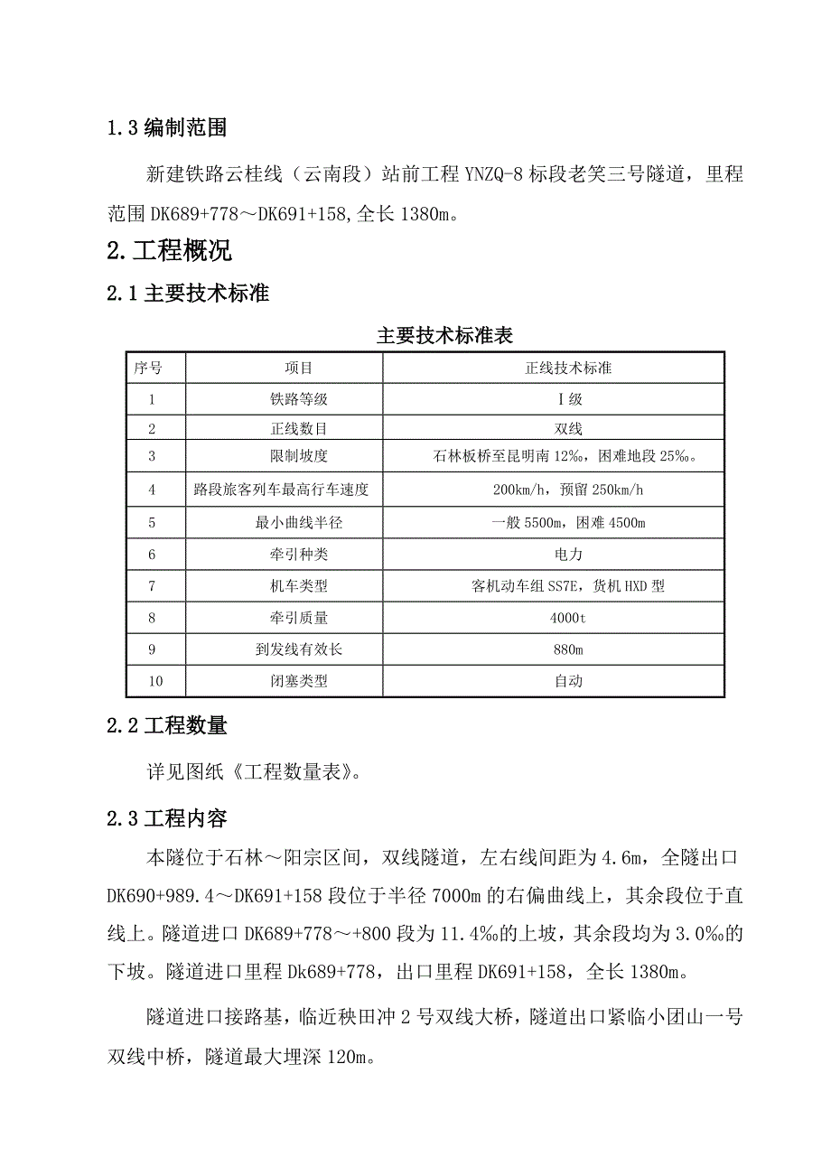 云柱铁路云南段YGT8标段（站前工程）老笑三号隧道施工组织设计.doc_第2页