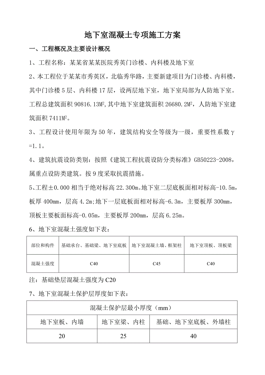 人民医院地下室混凝土专项施工方案.doc_第1页