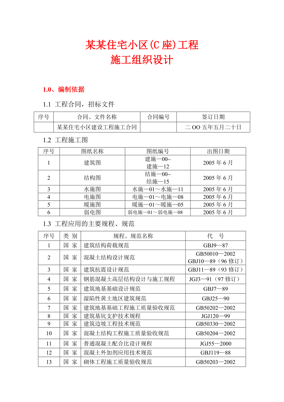 住宅小区工程施工组织设计.doc_第1页