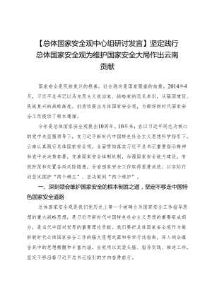 【总体国家安全观中心组研讨发言】坚定践行总体国家安全观为维护国家安全大局作出云南贡献.docx