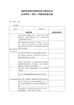 消防安全集中除患攻坚大整治行动社会单位（场所）自查自改登记表.docx