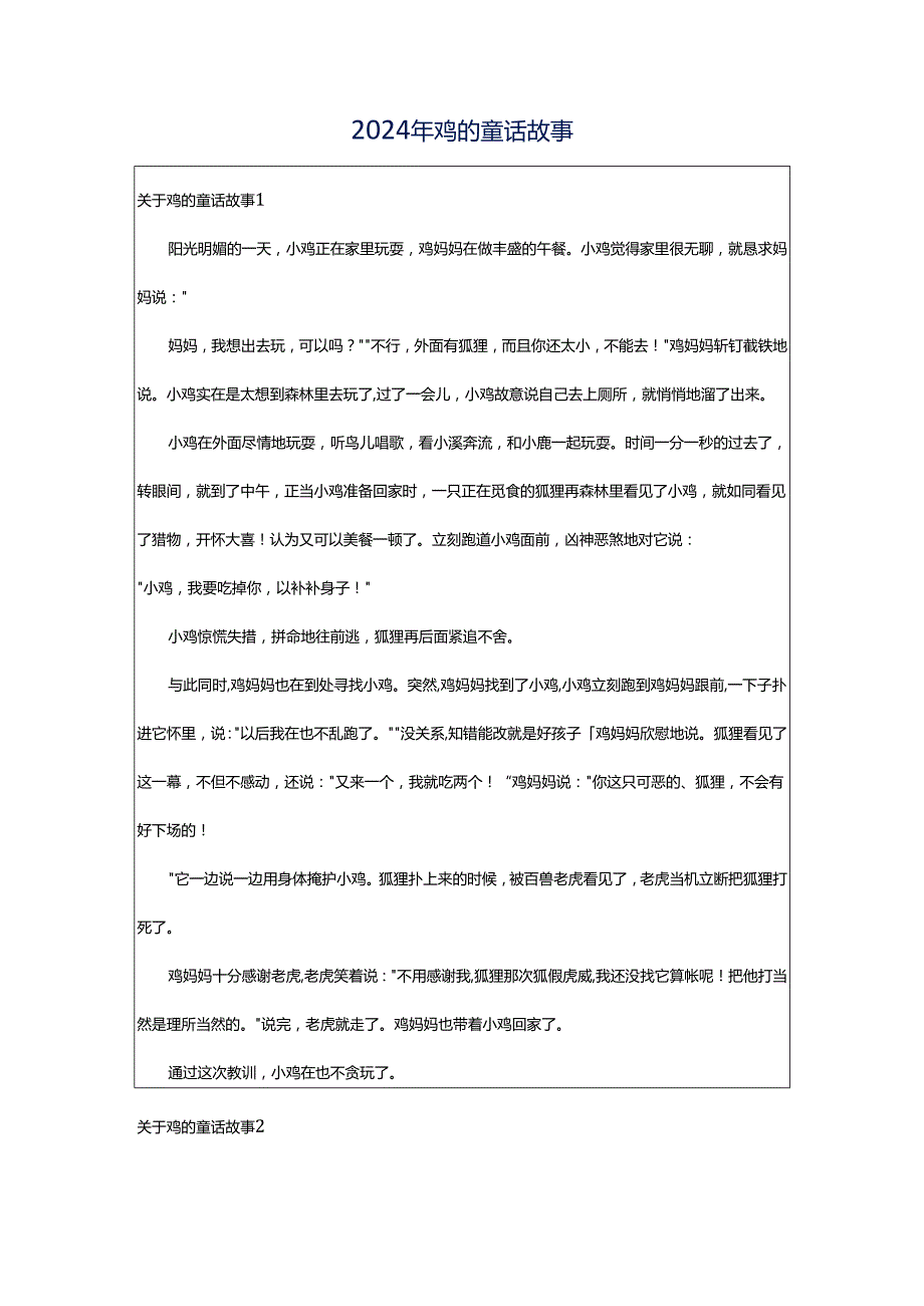 2024年鸡的童话故事.docx_第1页