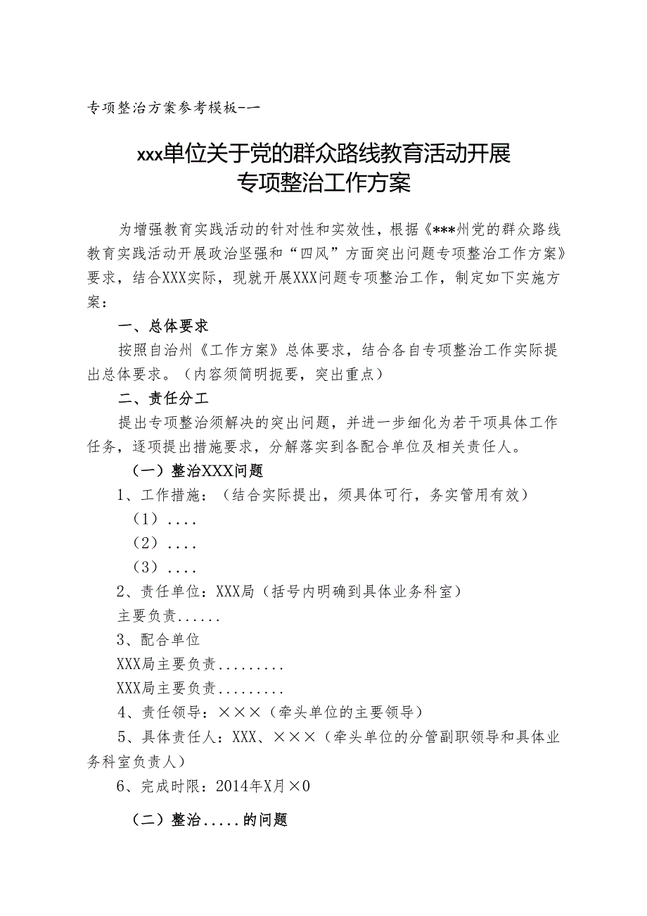 关于党的群众路线教育活动开展专项整治方案模板.docx_第1页