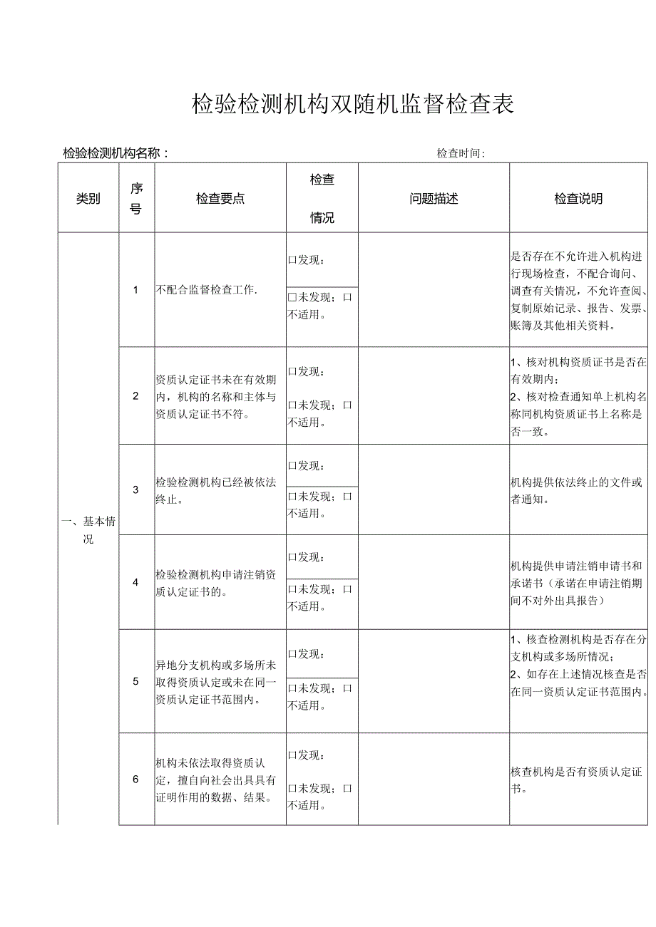 检验检测机构双随机监督检查表.docx_第1页