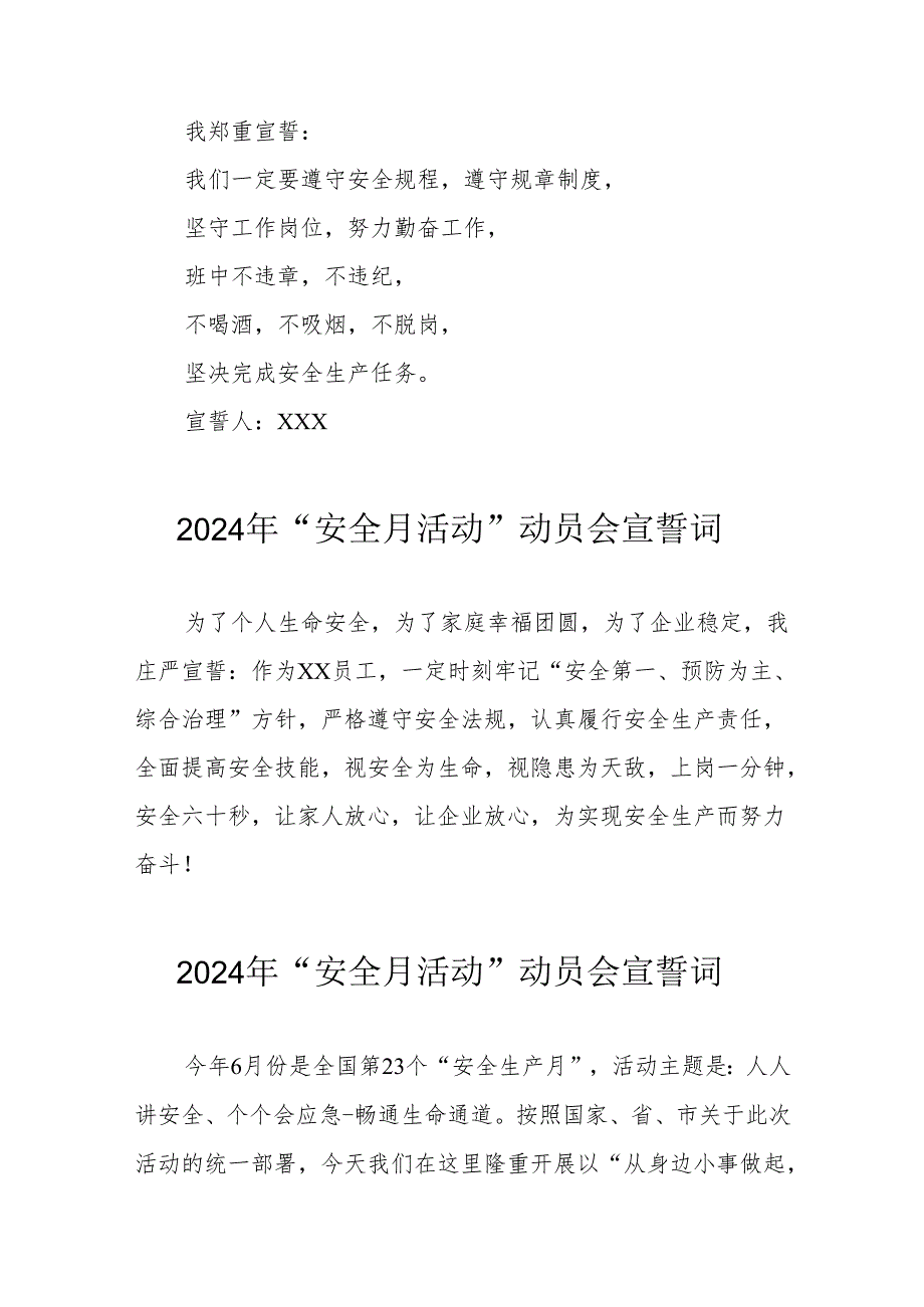 2024年企业《安全生产月》活动宣誓词 汇编7份.docx_第2页