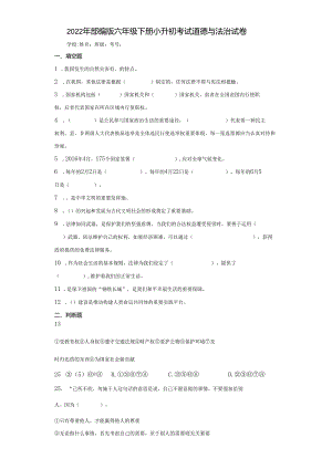 2022年部编版六年级下册小升初考试道德与法治试卷(含答案解析).docx