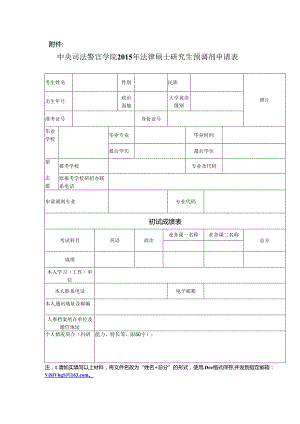 中央司法警官学院法律硕士研究生预调剂申请表.docx