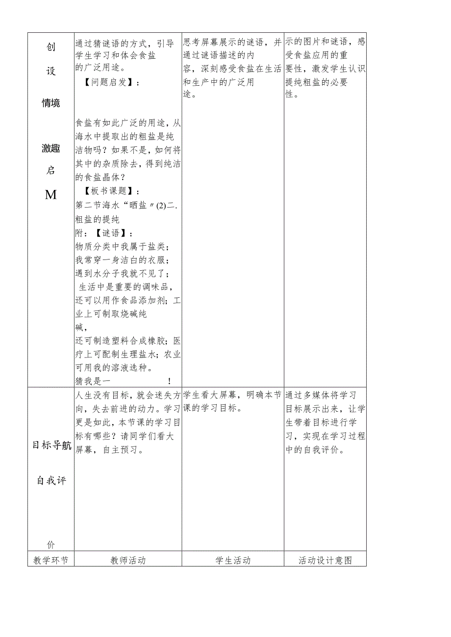 人教版九年级下册 第十一单元 实验活动8 “粗盐的提纯”教学设计.docx_第2页