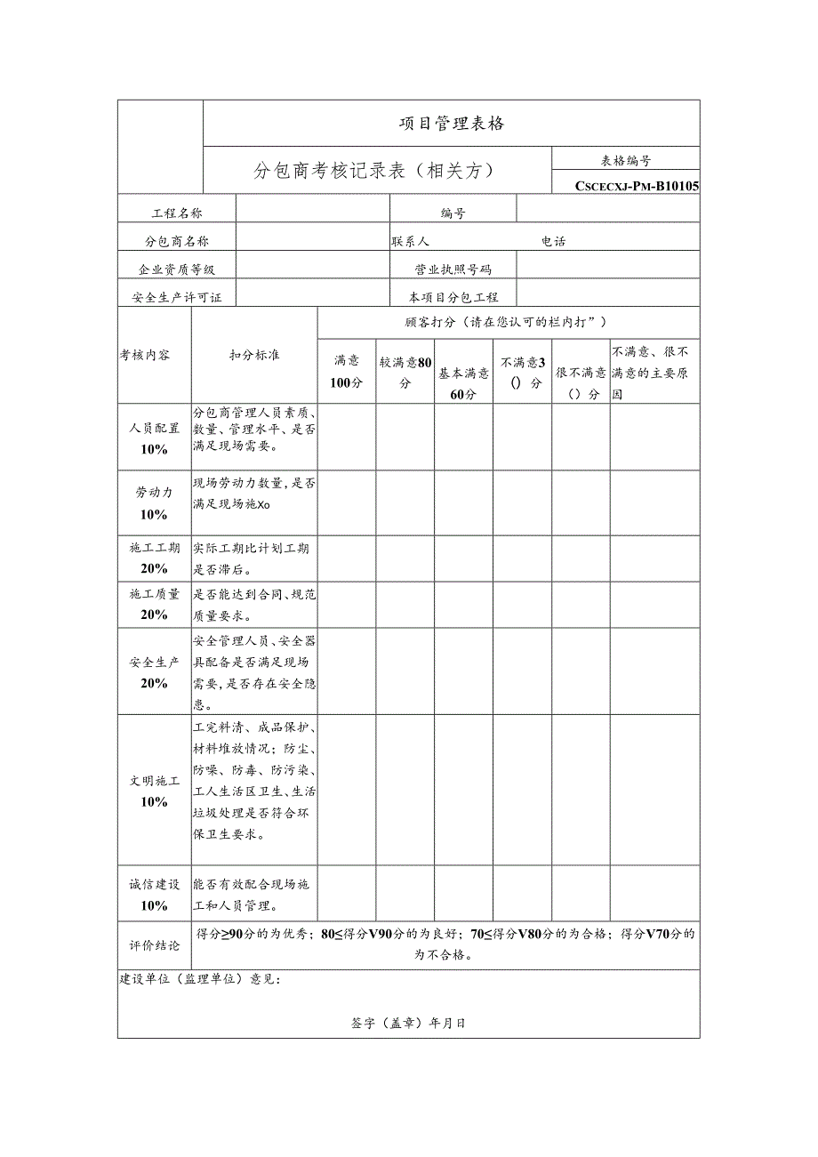 分包商考核记录表（相关方）.docx_第1页