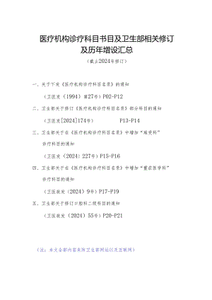 医疗机构诊疗科目目录及卫生部相关修订及历年增设汇总(截止2024年修订).docx