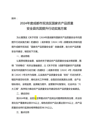 2024年度成都市双流区国家农产品质量安全县巩固提升行动实施方案.docx