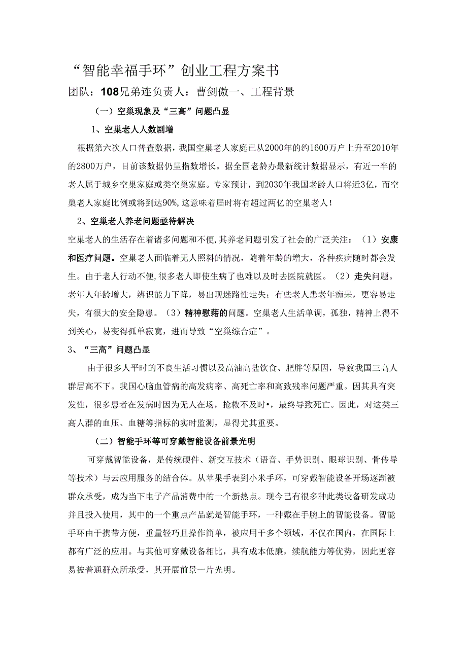 智能化幸福手环商业的实施计划书模板.docx_第1页