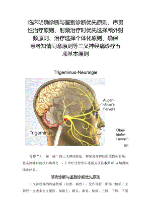 临床明确诊断与鉴别诊断优先原则、序贯性治疗原则、射频治疗时优先选择颅外射频原则、治疗选择个体化原则、确保患者知情同意原则等三叉神.docx